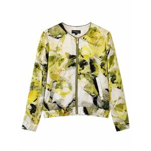 Conrad C Collection Womens Bomber Jacket Yellow Abstract Print Zip Up Size 8